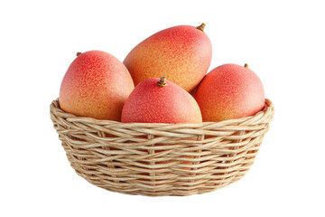 Basket of fresh ripe mangoes isolated on white background, cut out