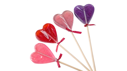 Colorful Heart-Shaped Lollipops – Sweet Candy Treats Isolated on Transparent Background