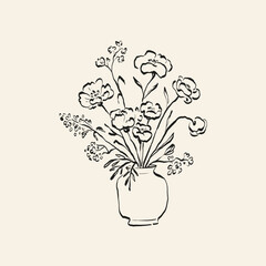 Botanical drawing. Minimal plant logo, botanical graphic sketch drawing,  meadow greenery, leaf and blooming flower abstract sketch element collection, rustic branch. Trendy tiny tattoo design, floral