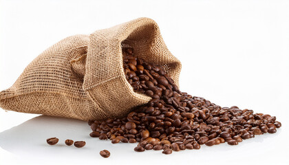 Hessian Sack Spilling Coffee Beans Cutout On Transparent Backgrounds