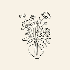Botanical drawing. Minimal plant logo, botanical graphic sketch drawing,  meadow greenery, leaf and blooming flower abstract sketch element collection, rustic branch. Trendy tiny tattoo design, floral