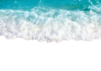 Fototapete Rund Wellen Waves crashing on sandy beach with foamy water creating dynamic and refreshing scene  © chatchawan