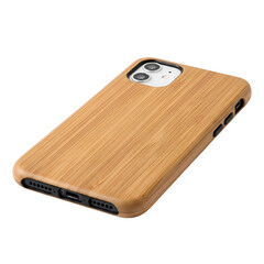 Phone Case Exhibits Wood Grain Texture and Precise Cutouts on Transparent Background