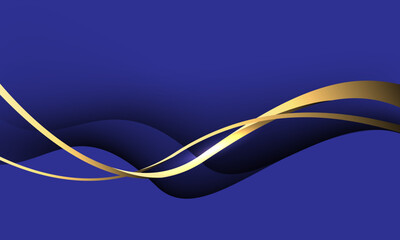 Abstract wave gold ribbon curve on blue paper cut design modern luxury background vector