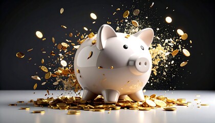 Piggy bank explodes with coins