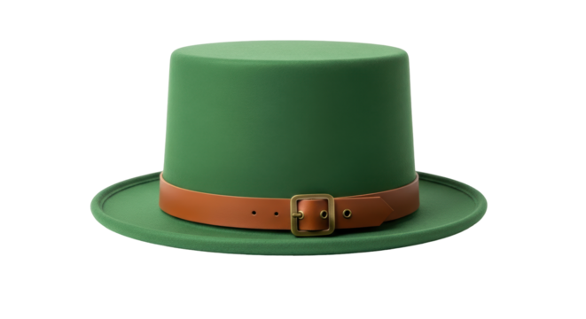 Isolated green St Patrick's Day hat with brown belt, traditional festive symbol