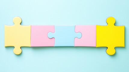 Colorful Puzzle Pieces Forming a Row on Pastel Background