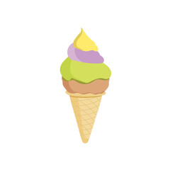Hand drawn Ice Cream Cone, ice cream in a waffle cone on a transparent background. Minimalistic flat illustration vector