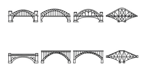 Silhouettes of iconic bridge designs on black background