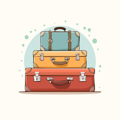 Stack of Vintage Suitcases: Teal Orange Red Travel Bags