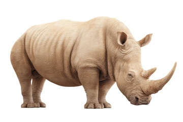 Fototapeta premium Majestic white rhinoceros on white background showcasing powerful horn, cut out