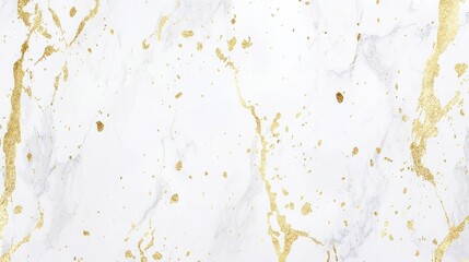 Elegant White Marble Texture with Gold Glitter Splashes, Luxury Design.