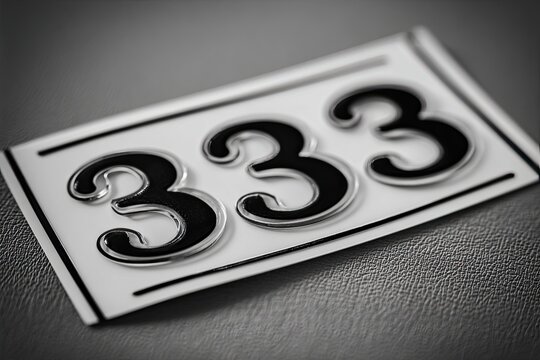 Close-up of a white sticker with the number 333