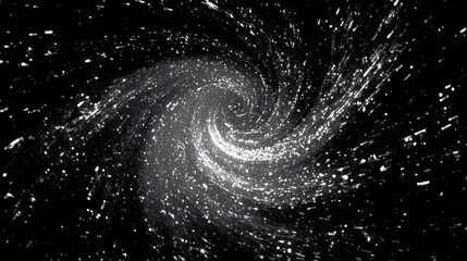 A swirling vortex of white particles against a black background resembles a galaxy or nebula.  The effect is mesmerizing and cosmic