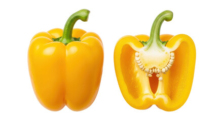 Isolated Yellow Bell Pepper Still Life of Whole and Half Vegetable for Food Photography