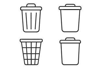 Thin line trash can icons collection with editable stroke, vector cartoon illustration set, perfect for websites, books, cards, apps, transparent background, organized design