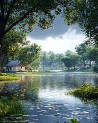 Fototapeta premium Scenic woodland creek flowing through wildflowers high resolution picture