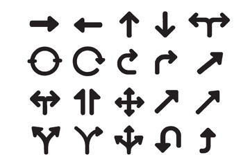 Set of Arrows Icons &ndash; Collection of Directional Symbols Including Curved, Straight, Circular, and Navigation Arrows in Vector Design