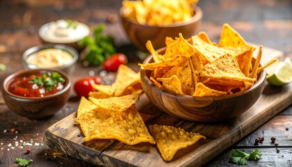 Delicious tortilla chips with dips