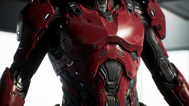 Close-up of red and black futuristic armor