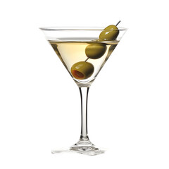 Elegant Martini Glass with Green Olive - Isolated Image