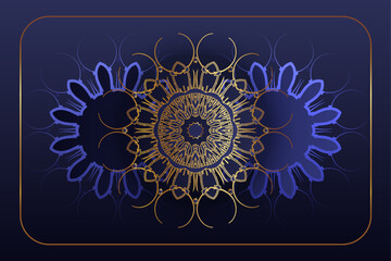 Ornate blue star mandala with golden floral designs on deep geometric symmetrical background