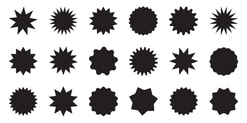 Set of vector starburst and sunburst badges isolated on white background. Design elements ideal for sale stickers, price tags, discount labels, promotion marks, quality symbols and special offer signs