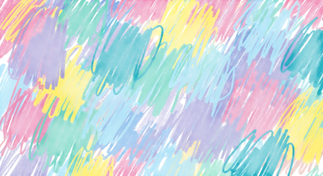 A vibrant and playful background features a delightful array of pastel scribbles in pink, blue, yellow, and purple, creating a cheerful and whimsical atmosphere, perfect for adding a touch of fun isol