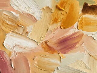 An abstract painting with thick, textured brushstrokes in earthy tones of beige, brown, and ochre.  The palette knife technique creates a dynamic and layered effect