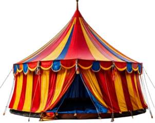 Vibrant Festival Tent with Striped Canopy Isolated on Transparent Background