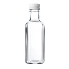 Transparent Glass Bottle with White Cap Isolated on White Background for Product Photography and Packaging Design