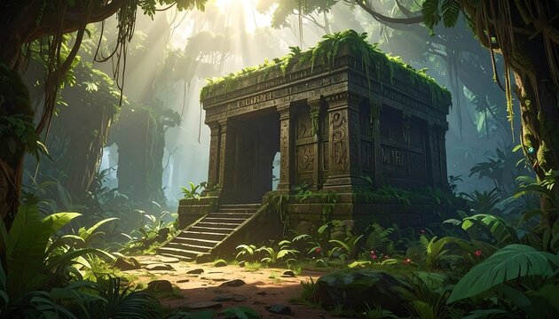 Sunlit jungle temple ruins