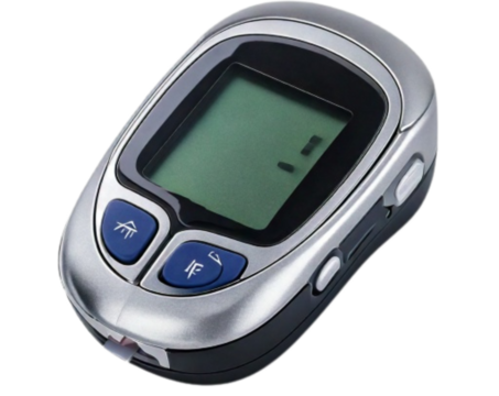 Top-Down Flat Lay of Glucose Meter, Transparent Background