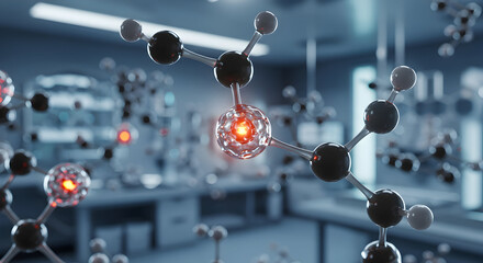 High-Resolution Molecular Structure Visualization in Modern Laboratory Environment Showcasing Intricate Atomic Bonds and Chemical Research Progress