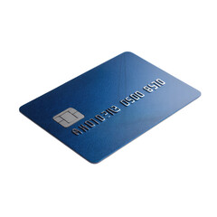 A stylized, slightly angled, blue credit card