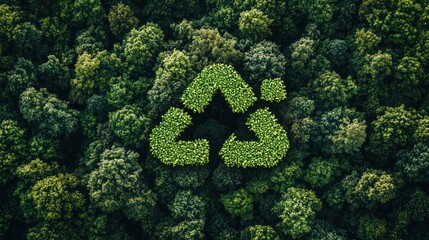 Forest recycle symbol, top view, nature conservation