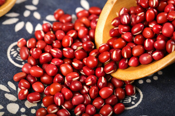 Red Adzuki Beans in Wooden Bowl - Healthy Grain Legumes for Cooking and Nutrition