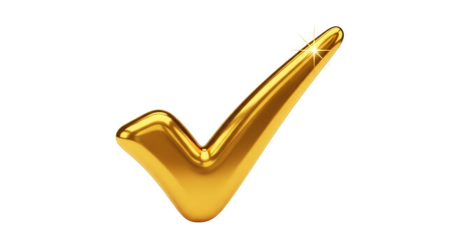 Isolated golden check mark, symbol of approval, positive confirmation, correct or right choice - Powered by Adobe
