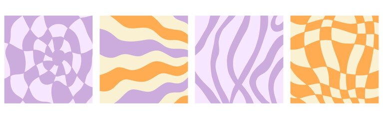 Distorted wavy retro patterns background set