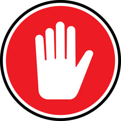 Obraz premium Red warning and stop sign including hand symbol. Ideal for road safety, caution and traffic related design. Universally indicating restriction, prohibition sign. Vector illustration.