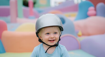 Child with Silver Helmet Smiling