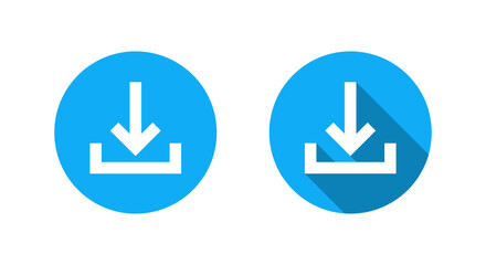Download, save icon with long shadow. Down arrow with base line symbol