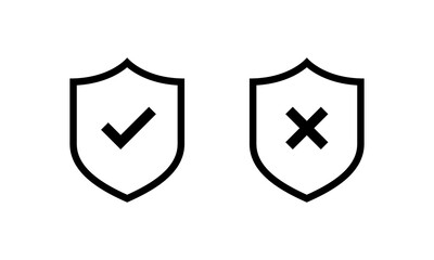 Shield check and cross icon. Security approval and denial symbol