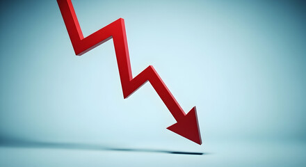 Red Downward Arrow Indicating Decline In Financial Performance And Market Trends, Symbolizing Economic Challenges And Losses In Business Analysis