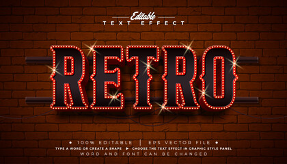 Retro 3D Text Effect Design Editable Vector Graphic Style Effect with Framed Light Bulb Billboard and Marquee Signboard Typography Lettering on Vintage Brick Wall Background. Premium Scalable Luxury C