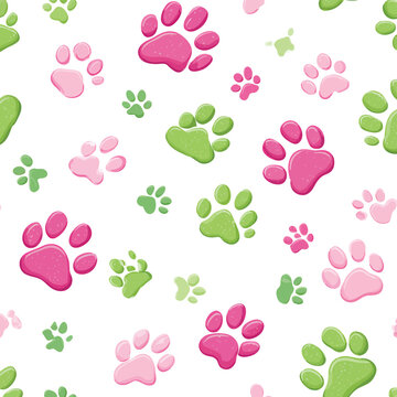 Pattern senza cuciture di impronte di zampe rosa e verdi