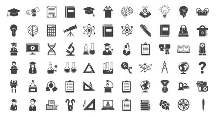 Fototapeta premium Simple Flat Silhouette Academic Education School Study Learning Icon Set