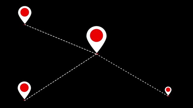 5 location icon connected Location line map tracking icon location mark pointer animated on a black background.