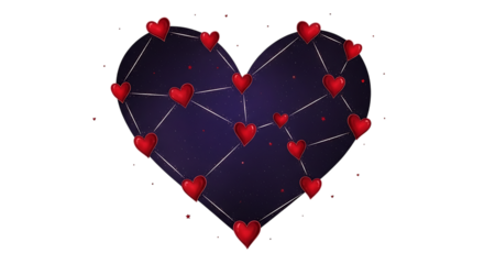 A heartshaped constellation of love, with interconnected red hearts forming a celestial pattern against a dark, starry background, symbolizing connection, affection, and the beauty of relationships is