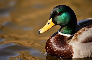 Obraz premium Mallard duck swimming in water with ripples and reflections